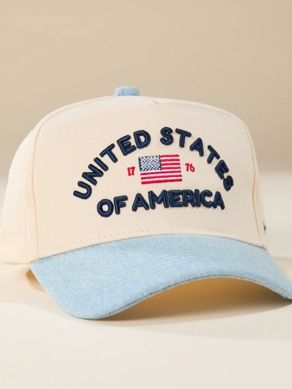 NWT Altar'd State Cream & Denim "United States of America" Embroidered Hat.